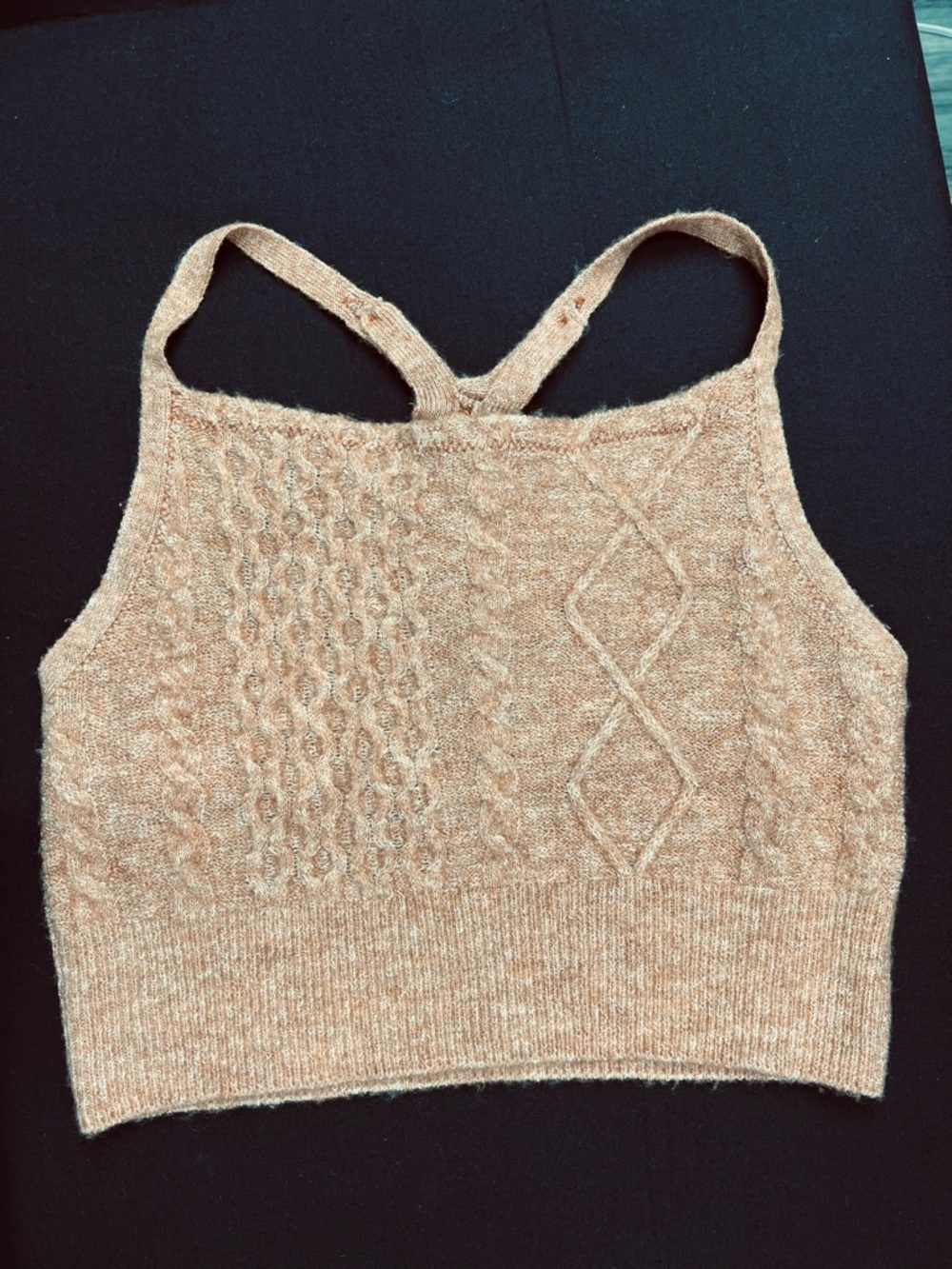 Free People NEW Cable Knit Crop Tank Top in Camel - Picture 4 of 7